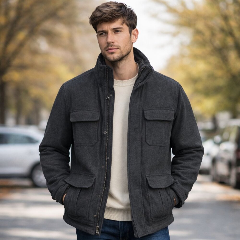 Aeropostale Wool Military Field Jacket Y2K Quilted Mens L Gray Utility Coat
